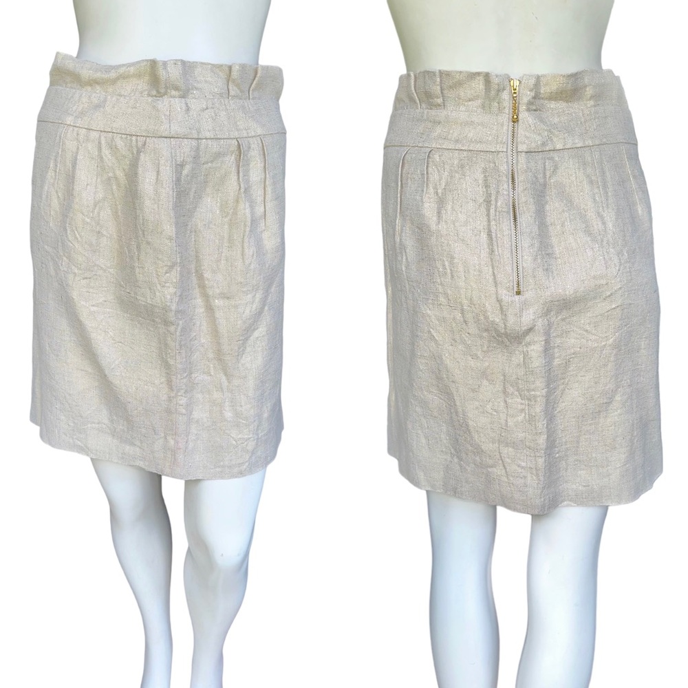 Kate Spade 100% Linen Pale Gold Metallic Paper Bag Waist Pencil Skirt Size 4
